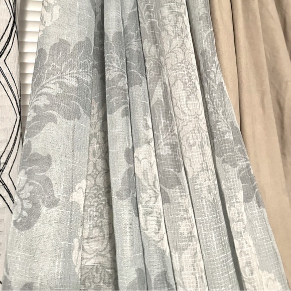 Sheer Damask Panel Pair 36”x82” in pale aqua, sage, and gray. - Picture 2 of 3
